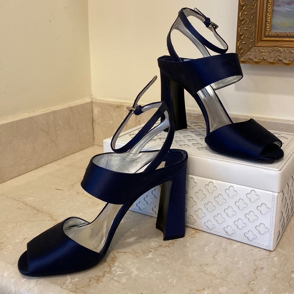 Prada Navy Satin Heels 37